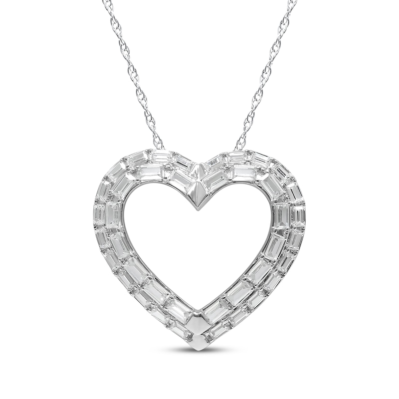 Main Image 1 of Lab-Created Diamonds by KAY Baguette-Cut Heart Necklace 1 ct tw 10K White Gold 18&quot;