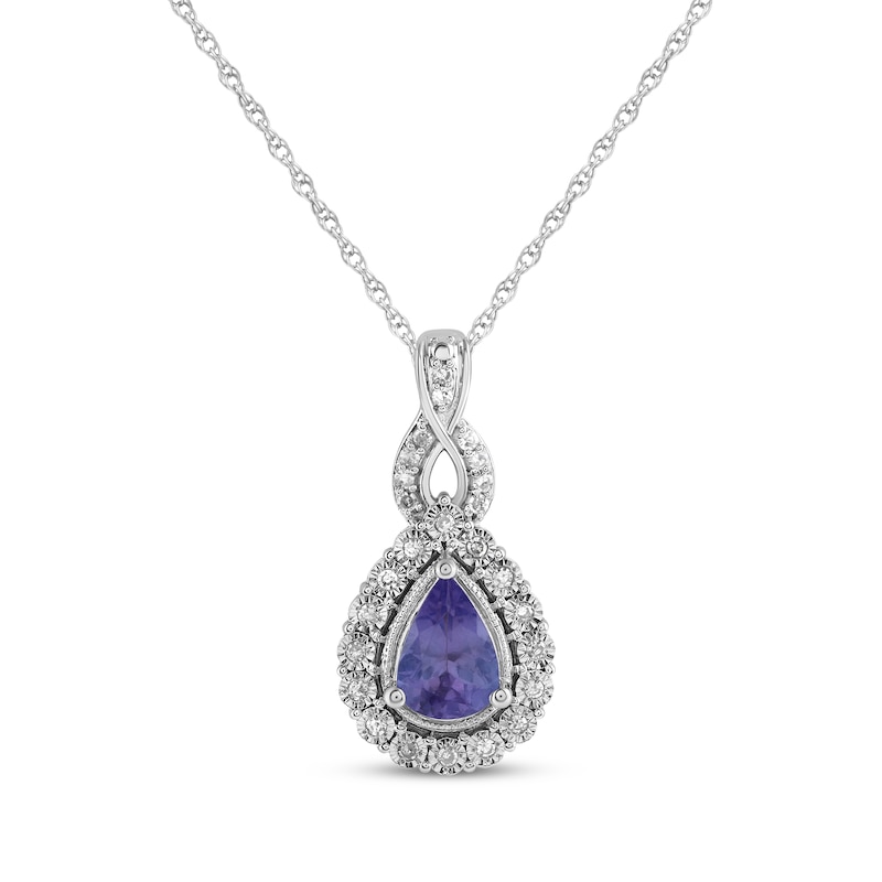 Main Image 1 of Pear-Shaped Blue Lab-Created Sapphire & Diamond Necklace 1/10 ct tw Sterling Silver 18&quot;