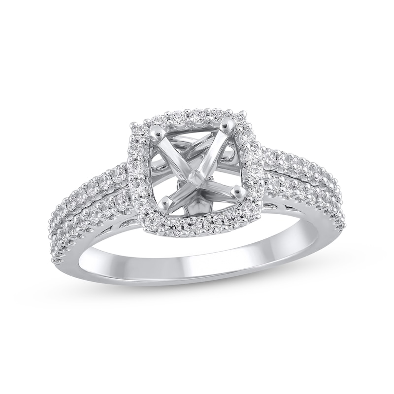 Semi-Mount Halo Engagement Ring Setting 1/2 ct tw Diamonds 14K White Gold