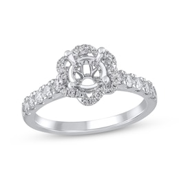 Semi-Mount Flower Halo Engagement Ring Setting 1/2 ct tw Diamonds 14K White Gold