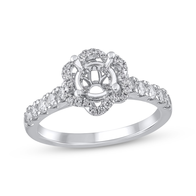 Semi-Mount Flower Halo Engagement Ring Setting 1/2 ct tw Diamonds 14K White Gold