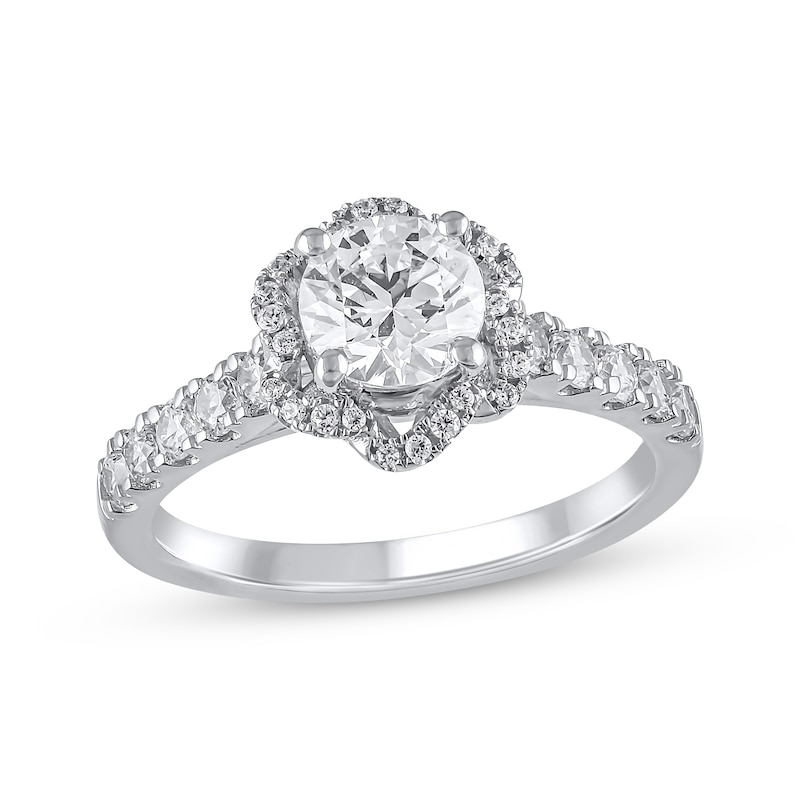 Semi-Mount Flower Halo Engagement Ring Setting 1/2 ct tw Diamonds 14K White Gold