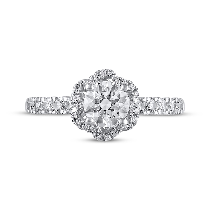 Semi-Mount Flower Halo Engagement Ring Setting 1/2 ct tw Diamonds 14K White Gold