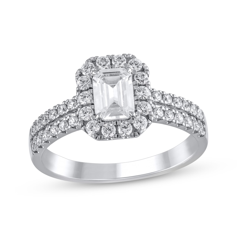 Semi-Mount Octagon Halo Engagement Ring Setting 1/2 ct tw Diamonds 14K White Gold