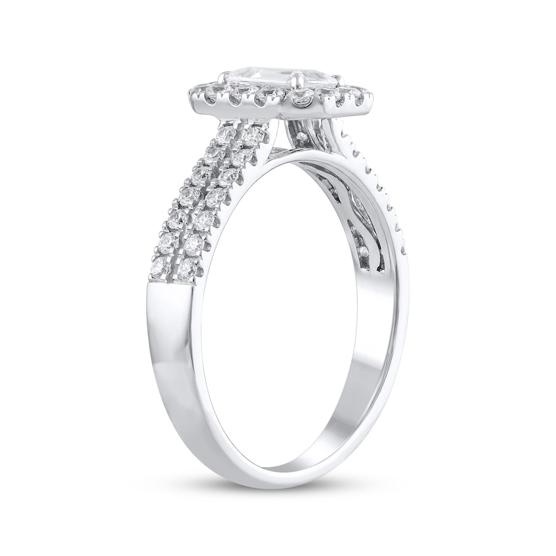 Semi-Mount Octagon Halo Engagement Ring Setting 1/2 ct tw Diamonds 14K White Gold