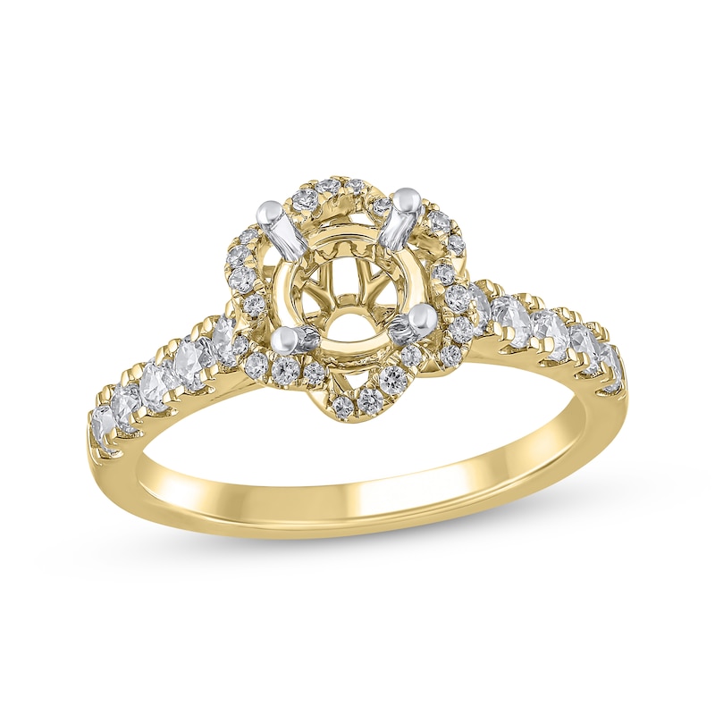 Semi-Mount Flower Halo Engagement Ring Setting 1/2 ct tw Diamonds 14K Yellow Gold