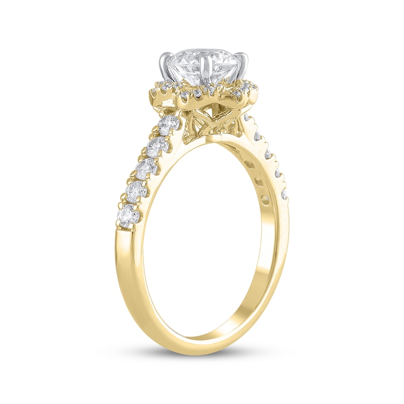 Semi-Mount Flower Halo Engagement Ring Setting 1/2 ct tw Diamonds 14K Yellow Gold