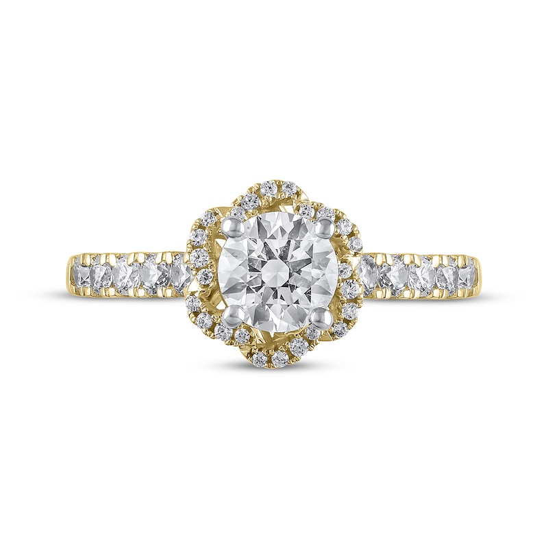 Semi-Mount Flower Halo Engagement Ring Setting 1/2 ct tw Diamonds 14K Yellow Gold