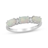 Thumbnail Image 1 of Oval-Cut Lab-Created Opal & Diamond Accent Three-Stone Ring Sterling Silver