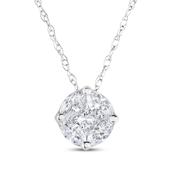 Princess & Marquise-Cut Multi-Diamond Circle Necklace 1/4 ct tw 10K White Gold 18"