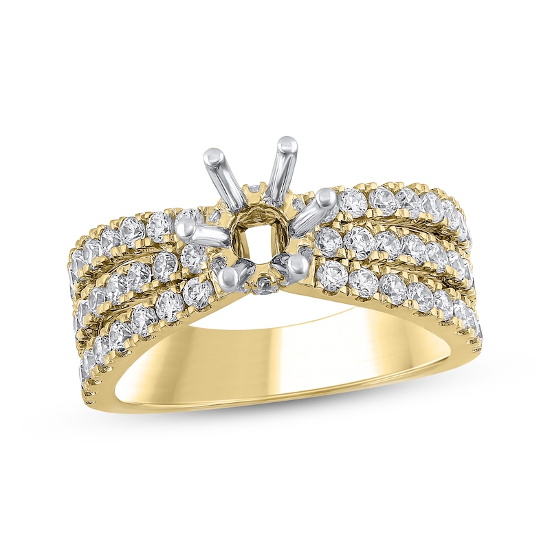 Semi-Mount Three-Row Engagement Ring Setting 1 ct tw Diamonds 14K Yellow Gold