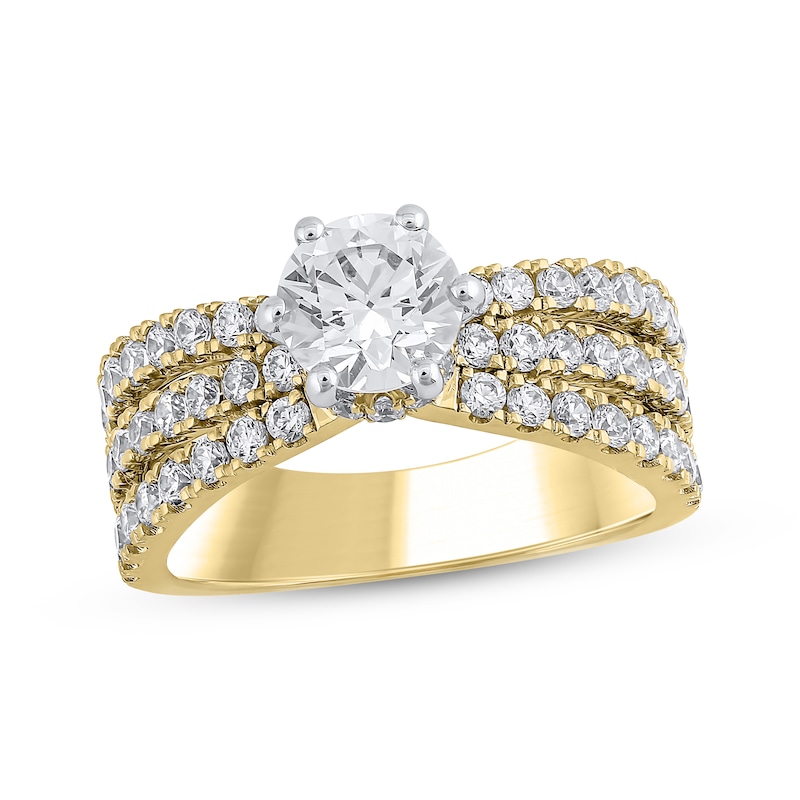 Semi-Mount Three-Row Engagement Ring Setting 1 ct tw Diamonds 14K Yellow Gold