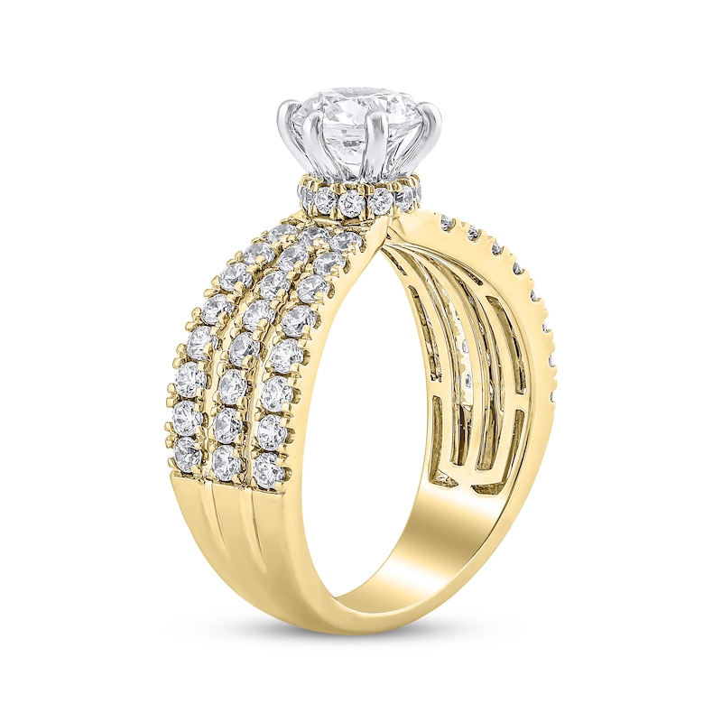 Semi-Mount Three-Row Engagement Ring Setting 1 ct tw Diamonds 14K Yellow Gold