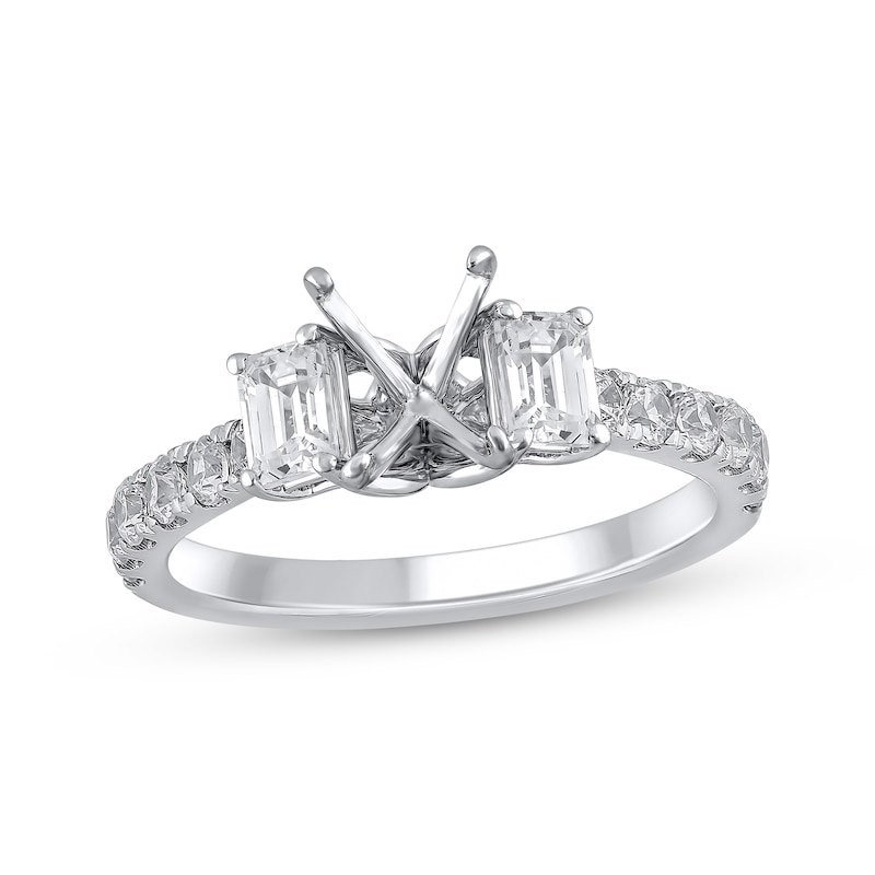 Semi-Mount Three-Stone Engagement Ring Setting 1 ct tw Diamonds 14K White Gold