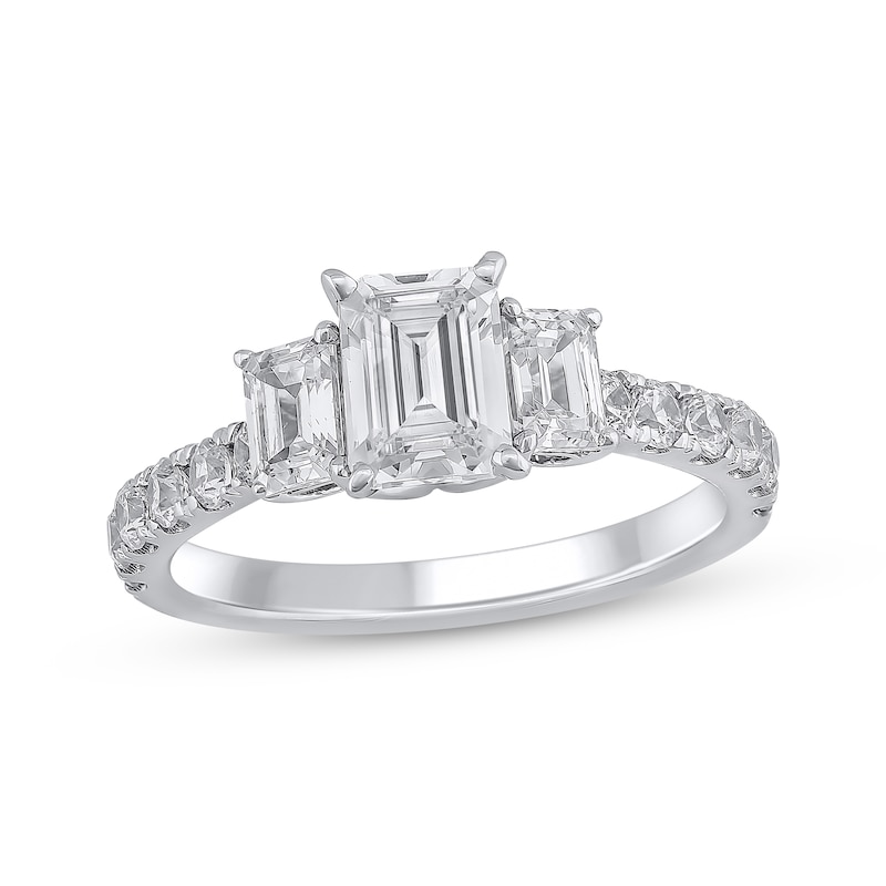 Semi-Mount Three-Stone Engagement Ring Setting 1 ct tw Diamonds 14K White Gold