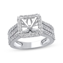 Semi-Mount Square Halo Three-Row Engagement Ring Setting 1 ct tw Diamonds 14K White Gold