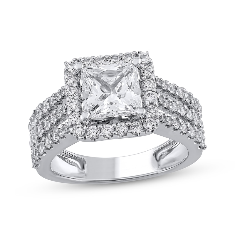 Semi-Mount Square Halo Three-Row Engagement Ring Setting 1 ct tw Diamonds 14K White Gold