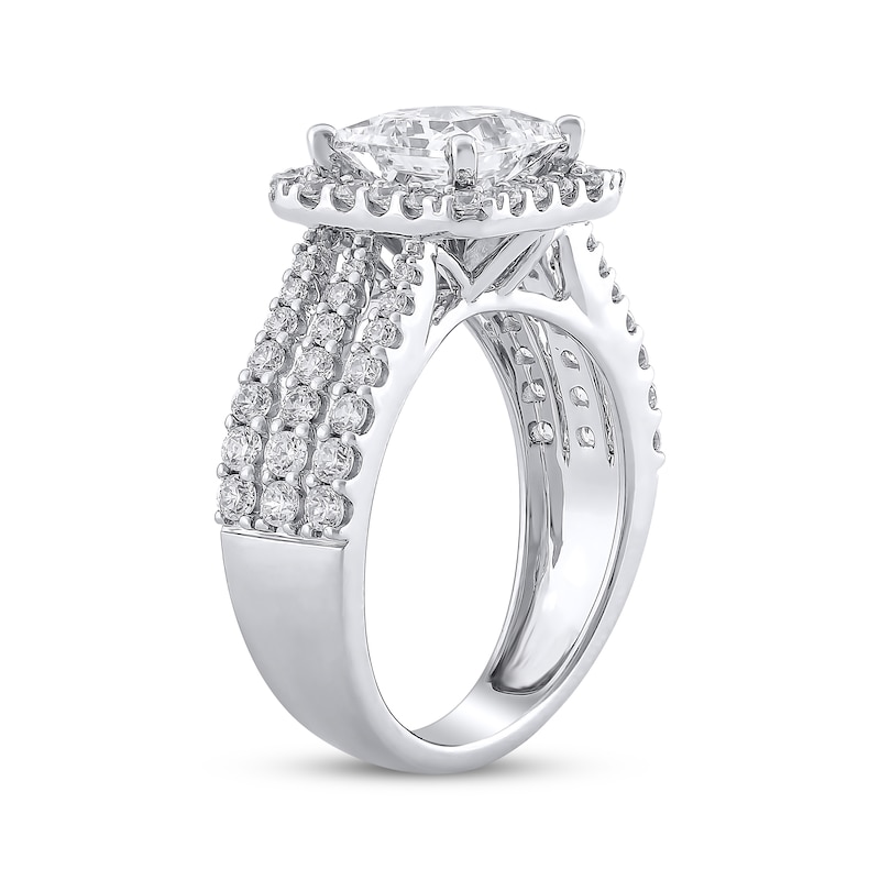 Semi-Mount Square Halo Three-Row Engagement Ring Setting 1 ct tw Diamonds 14K White Gold