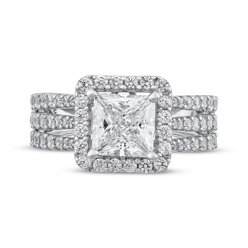 Semi-Mount Square Halo Three-Row Engagement Ring Setting 1 ct tw Diamonds 14K White Gold