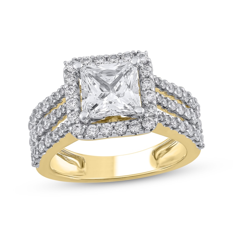 Semi-Mount Square Halo Three-Row Engagement Ring Setting 1 ct tw Diamonds 14K Yellow Gold