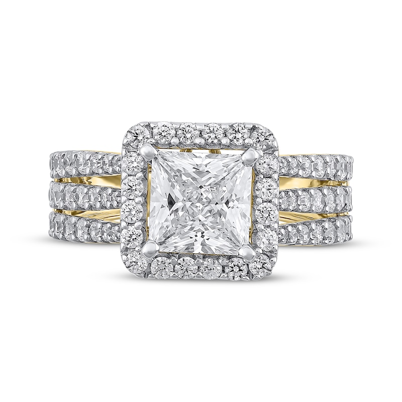 Semi-Mount Square Halo Three-Row Engagement Ring Setting 1 ct tw Diamonds 14K Yellow Gold