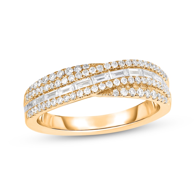 Baguette & Round-Cut Diamond Crossover Ring 5/8 ct tw 10K Yellow Gold