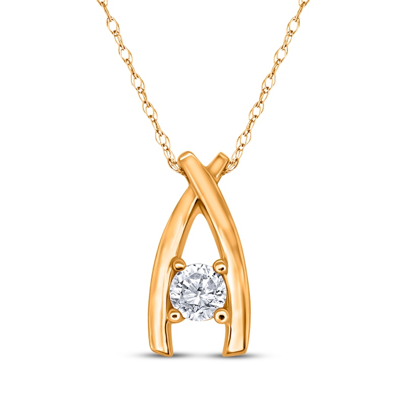 Main Image 1 of Round-Cut Diamond Solitaire Crossover Necklace 3/8 ct tw 14K Yellow  Gold (I/I3)  18&quot;