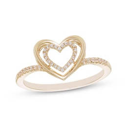 Believe in Love Diamond Double Heart Ring 1/10 ct tw 10K Yellow Gold