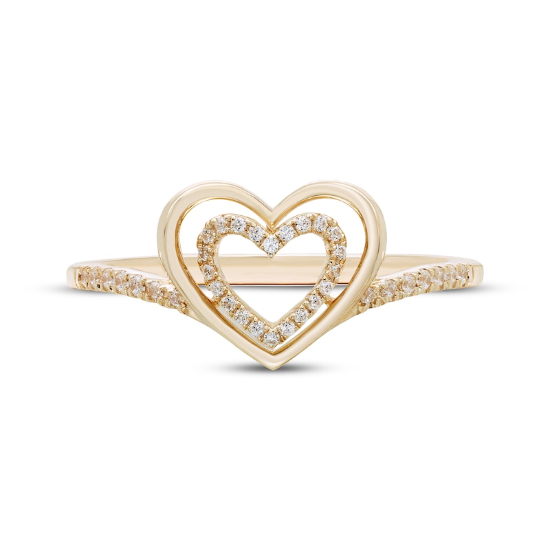 Believe in Love Diamond Double Heart Ring 1/10 ct tw 10K Yellow Gold