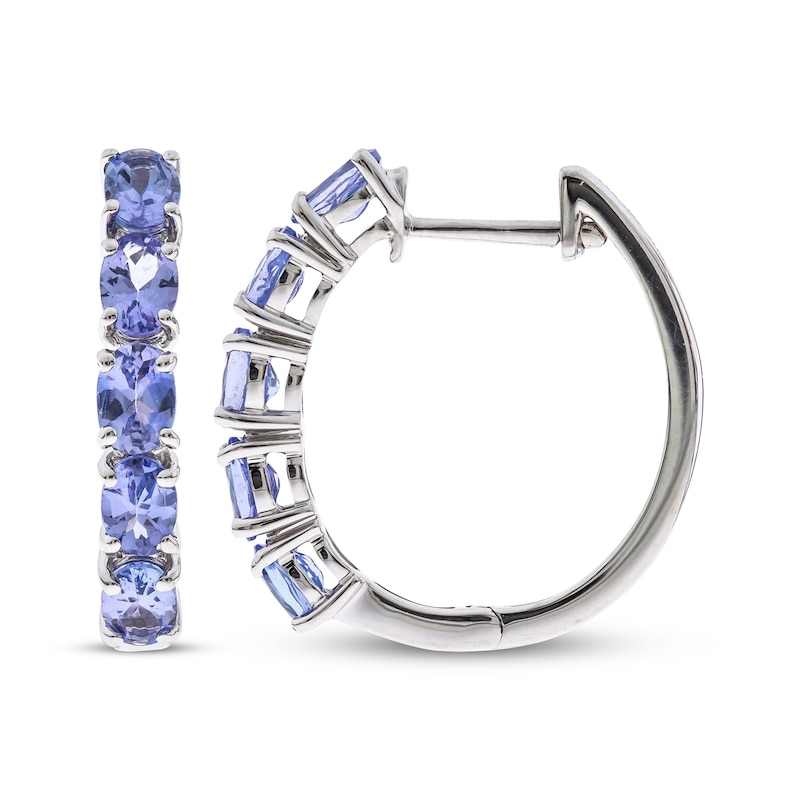 Main Image 1 of Oval-Cut Tanzanite Hoop Earrings Sterling Silver