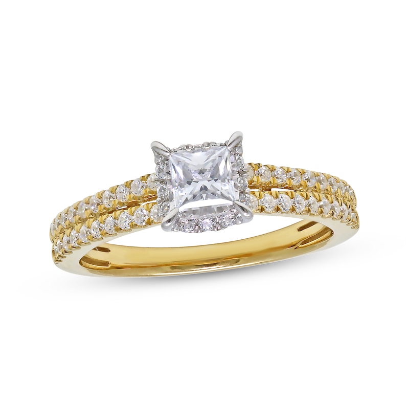 Main Image 1 of Princess-Cut Diamond Halo Engagement Ring 1 ct tw 14K Yellow Gold