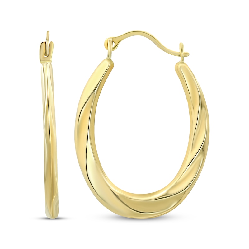 Main Image 1 of Tapered Twist Oval Hoop Earrings 14K Yellow Gold