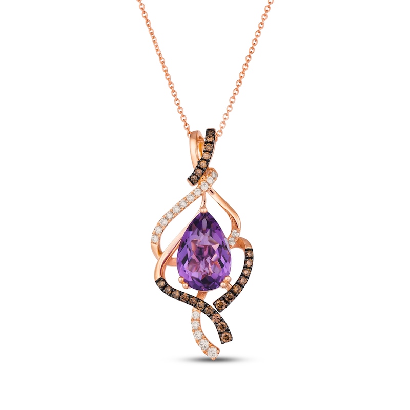 Main Image 1 of Le Vian Pear-Shaped Amethyst Necklace 3/8 ct tw Diamonds 14K Strawberry Gold 20&quot;