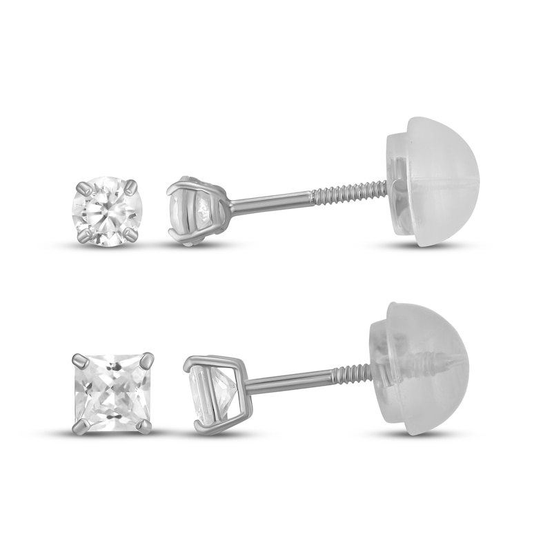 Main Image 1 of Children's Cubic Zirconia Round & Princess Cut Solitaire Stud Earrings Set 14K White Gold