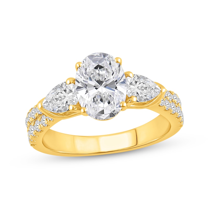 Main Image 1 of Memories Moments Magic Lab-Grown Diamonds by KAY Oval-Cut & Pear-Shaped Three-Stone Engagement Ring 2-1/2 ct tw 14K Yellow Gold