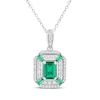 Thumbnail Image 1 of Emerald-Cut Lab-Created Emerald & White Lab-Created Sapphire Necklace Sterling Silver 18&quot;