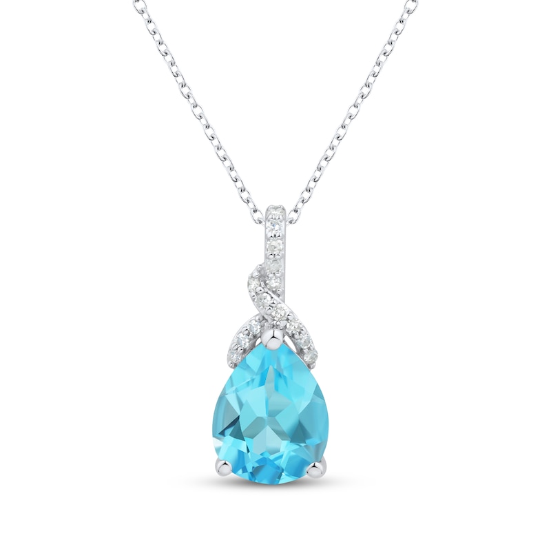 Main Image 1 of Pear-Shaped Swiss Blue Topaz & White Lab-Created Sapphire Drop Necklace Sterling Silver 18&quot;