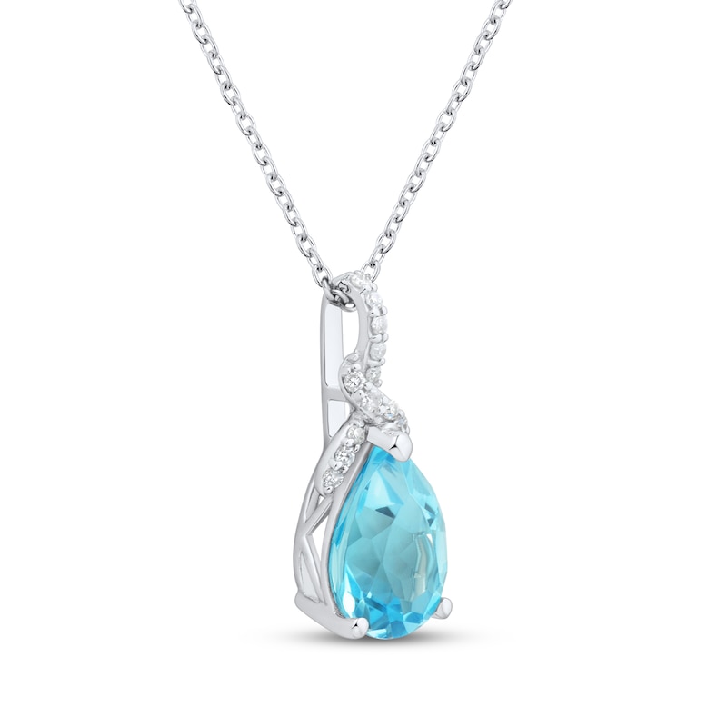 Main Image 2 of Pear-Shaped Swiss Blue Topaz & White Lab-Created Sapphire Drop Necklace Sterling Silver 18&quot;