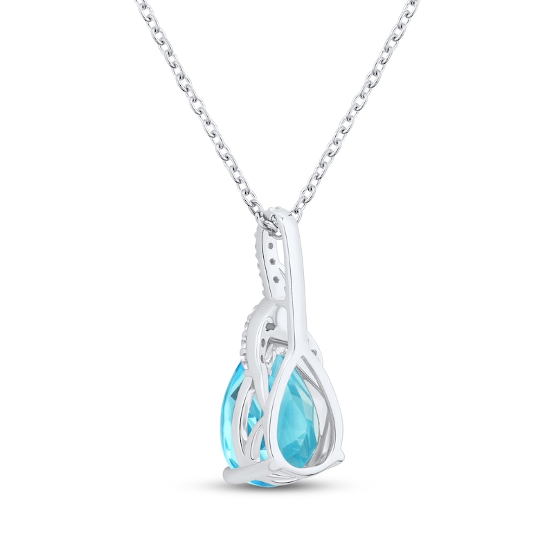 Main Image 3 of Pear-Shaped Swiss Blue Topaz & White Lab-Created Sapphire Drop Necklace Sterling Silver 18&quot;