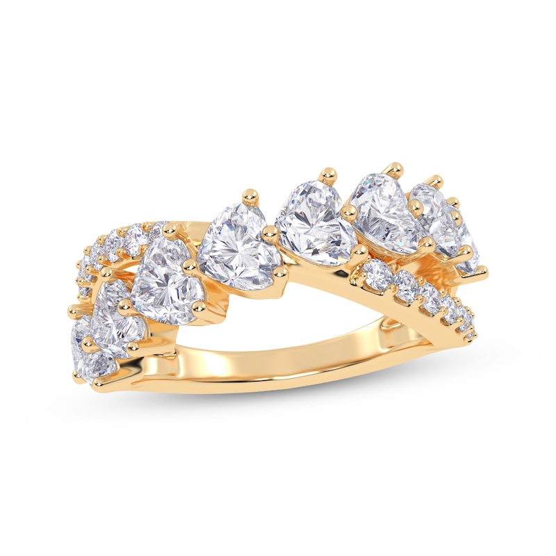 Main Image 1 of Lab-Grown Diamonds by KAY Heart-Shaped & Round-Cut Crossover Ring 2 ct tw 14K Yellow Gold