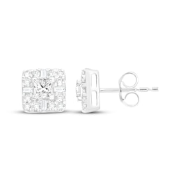 Lab-Grown Diamonds by KAY Princess, Baguette & Round-Cut Stud Earrings 1 ct tw 14K White Gold