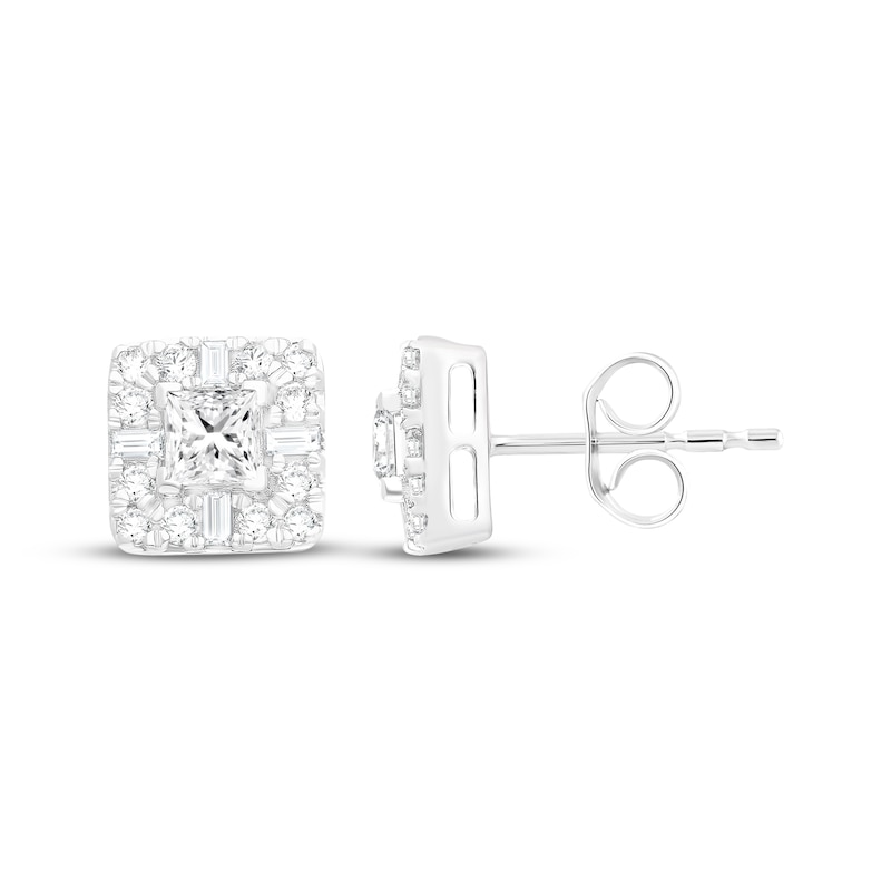 Main Image 1 of Lab-Grown Diamonds by KAY Princess, Baguette & Round-Cut Stud Earrings 1 ct tw 14K White Gold