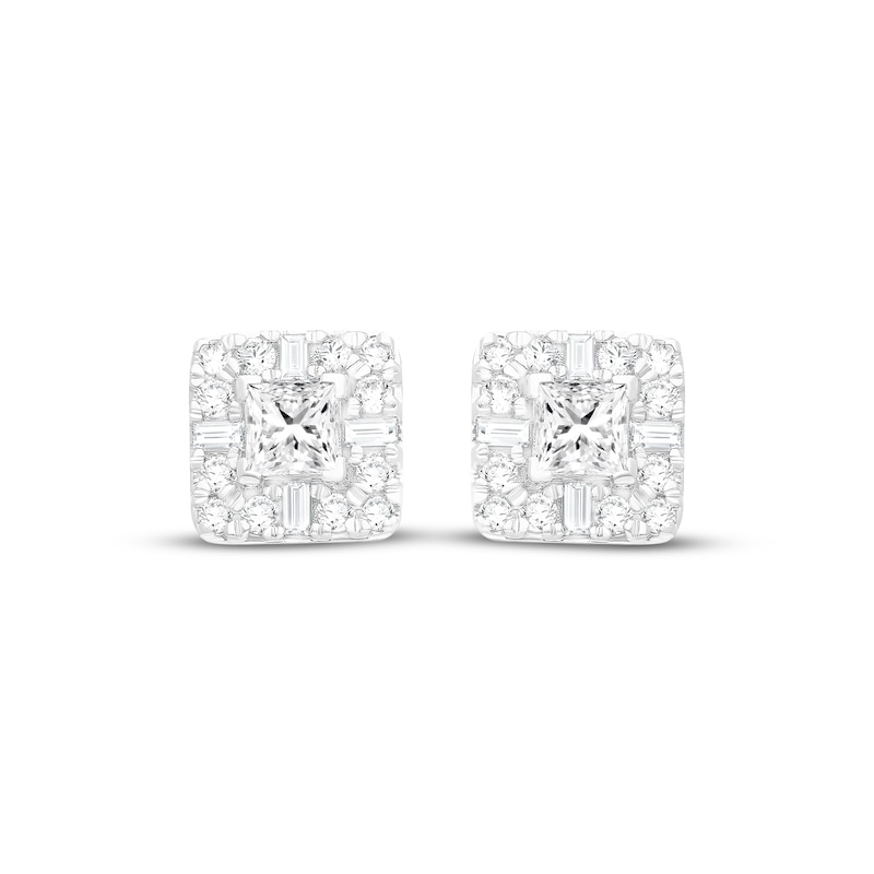 Main Image 2 of Lab-Grown Diamonds by KAY Princess, Baguette & Round-Cut Stud Earrings 1 ct tw 14K White Gold