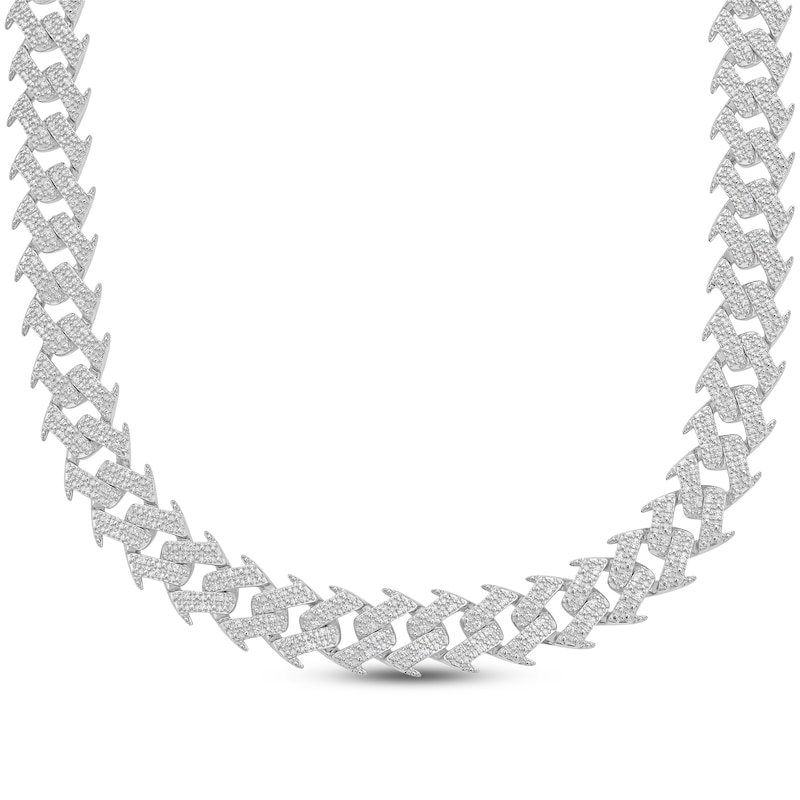 Main Image 2 of Men's Diamond Spiked Cuban Curb Chain Necklace 2 ct tw Sterling Silver 20&quot;