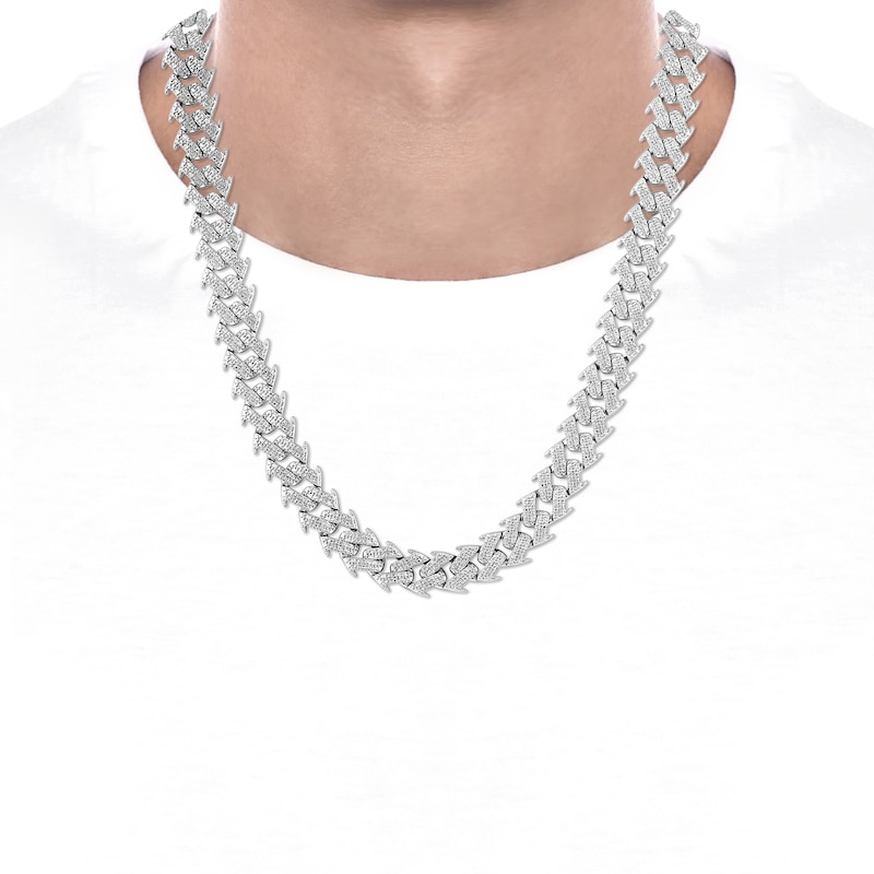 Main Image 4 of Men's Diamond Spiked Cuban Curb Chain Necklace 2 ct tw Sterling Silver 20&quot;