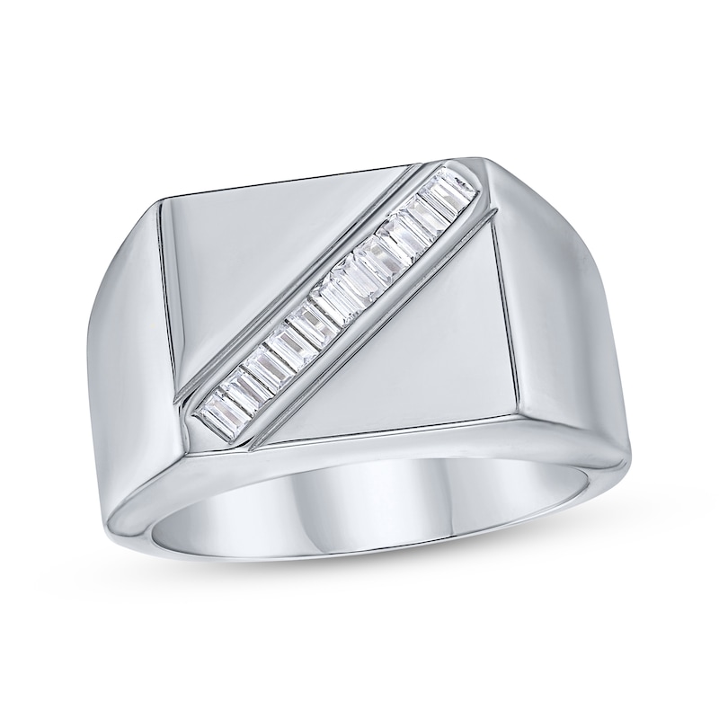 Main Image 1 of Men's Baguette-Cut Diamond Signet Ring 1/3 ct tw Sterling Silver