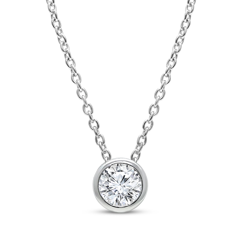 Main Image 1 of Lab-Grown Diamonds by KAY Round-Cut Bezel-Set Solitaire Necklace 1/3 ct tw 14K White Gold (F/VS2) 18&quot;