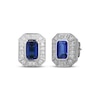 Thumbnail Image 1 of Men's Emerald-Cut Blue Sapphire & Diamond Frame Stud Earrings 1/5 ct tw 10K White Gold