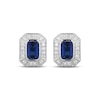 Thumbnail Image 2 of Men's Emerald-Cut Blue Sapphire & Diamond Frame Stud Earrings 1/5 ct tw 10K White Gold