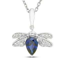 Pear-Shaped Blue Lab-Created Sapphire & White Lab-Created Sapphire Bee Necklace Sterling Silver 18&quot;